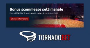 Tornado Bet offre un nuovo bonus ricarica settimanale fino a 200 euro