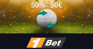 Nuovo bonus ricarica 1bet fino a 50 euro