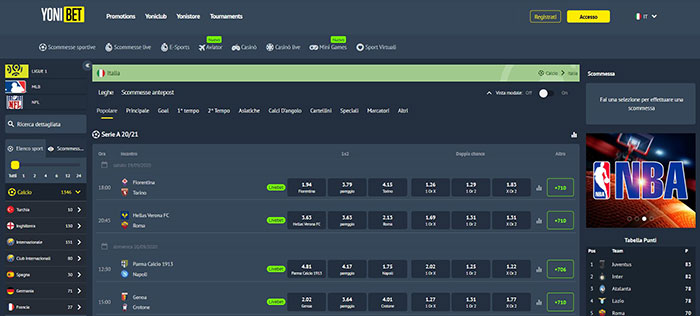 yonibet palinsesto scommesse