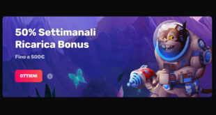 Bonus settimanale del 50% fino a 500 € con Casinomia