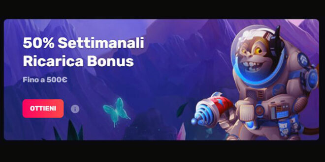 Bonus settimanale del 50% fino a 500 € con Casinomia